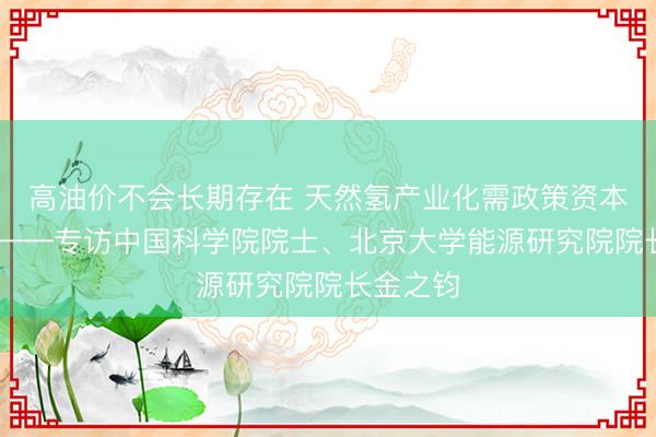 高油价不会长期存在 天然氢产业化需政策资本双赋能 ——专访中国科学院院士、北京大学能源研究院院长金之钧