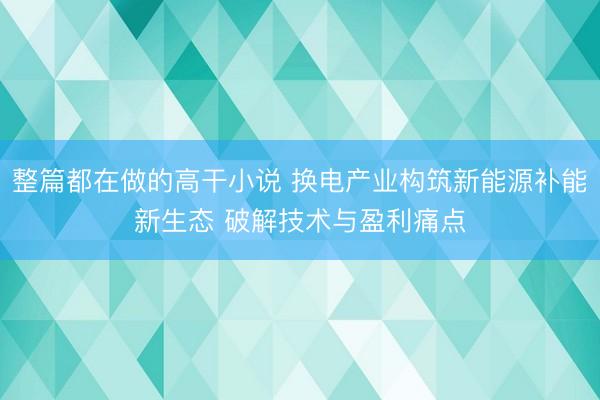 整篇都在做的高干小说 换电产业构筑新能源补能新生态 破解技术与盈利痛点