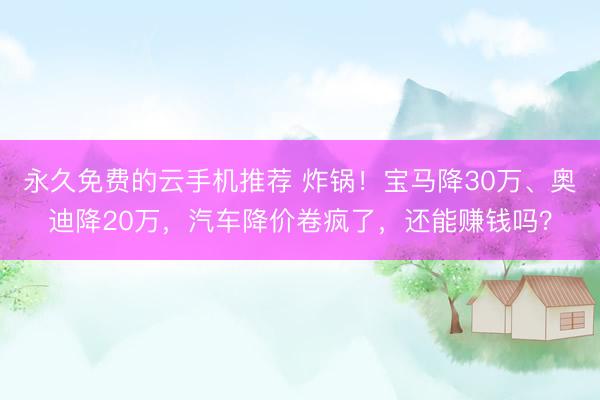 永久免费的云手机推荐 炸锅!宝马降30万、奥迪降20万,汽车降价卷疯了,还能赚钱吗?