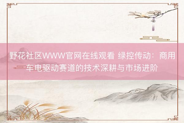 野花社区WWW官网在线观看 绿控传动：商用车电驱动赛道的技术深耕与市场进阶