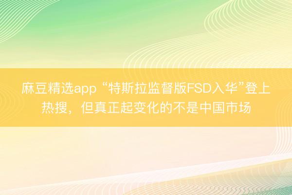 麻豆精选app “特斯拉监督版FSD入华”登上热搜，但真正起变化的不是中国市场