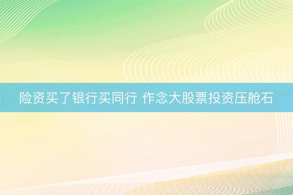 险资买了银行买同行 作念大股票投资压舱石