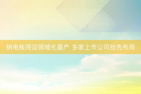 钠电板将迎领域化量产 多家上市公司抢先布局
