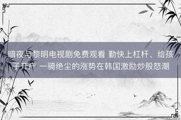 暗夜与黎明电视剧免费观看 勤快上杠杆、给孩子开户 一骑绝尘的涨势在韩国激励炒股怒潮
