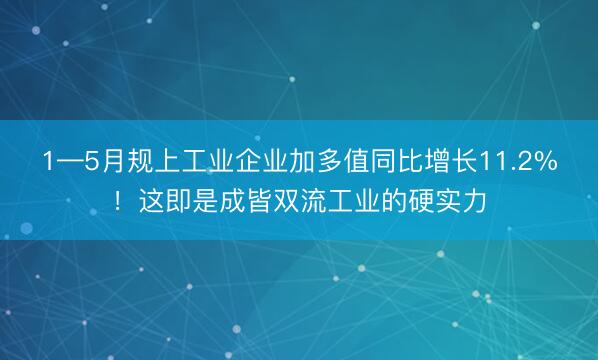 1—5月规上工业企业加多值同比增长11.2%！这即是成皆双流工业的硬实力