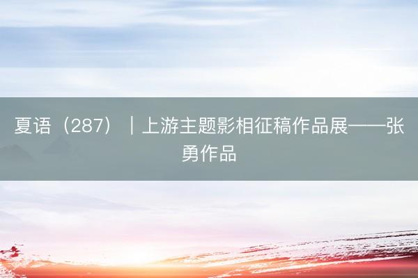 夏语（287）｜上游主题影相征稿作品展——张勇作品